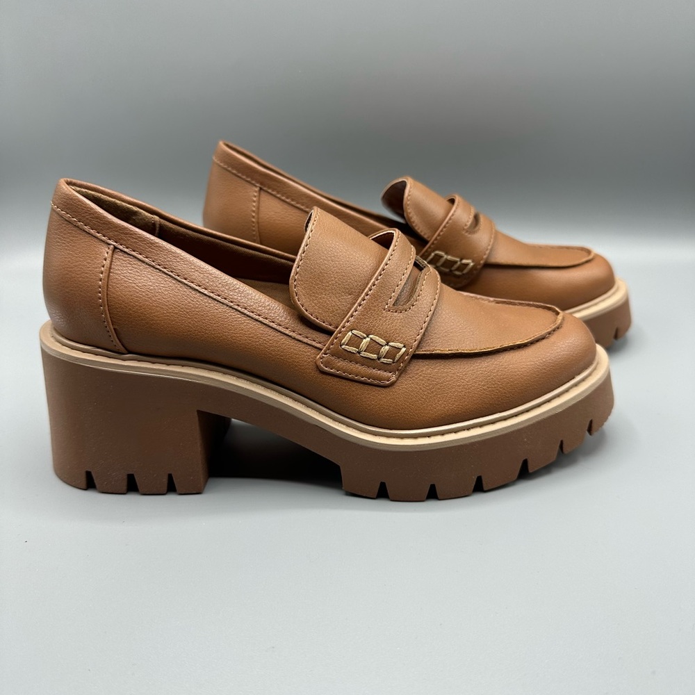 ana DIXEN Chunky Block Heel Oxford Loafers Shoes Women’s Size 6 Tan - Picture 4 of 7